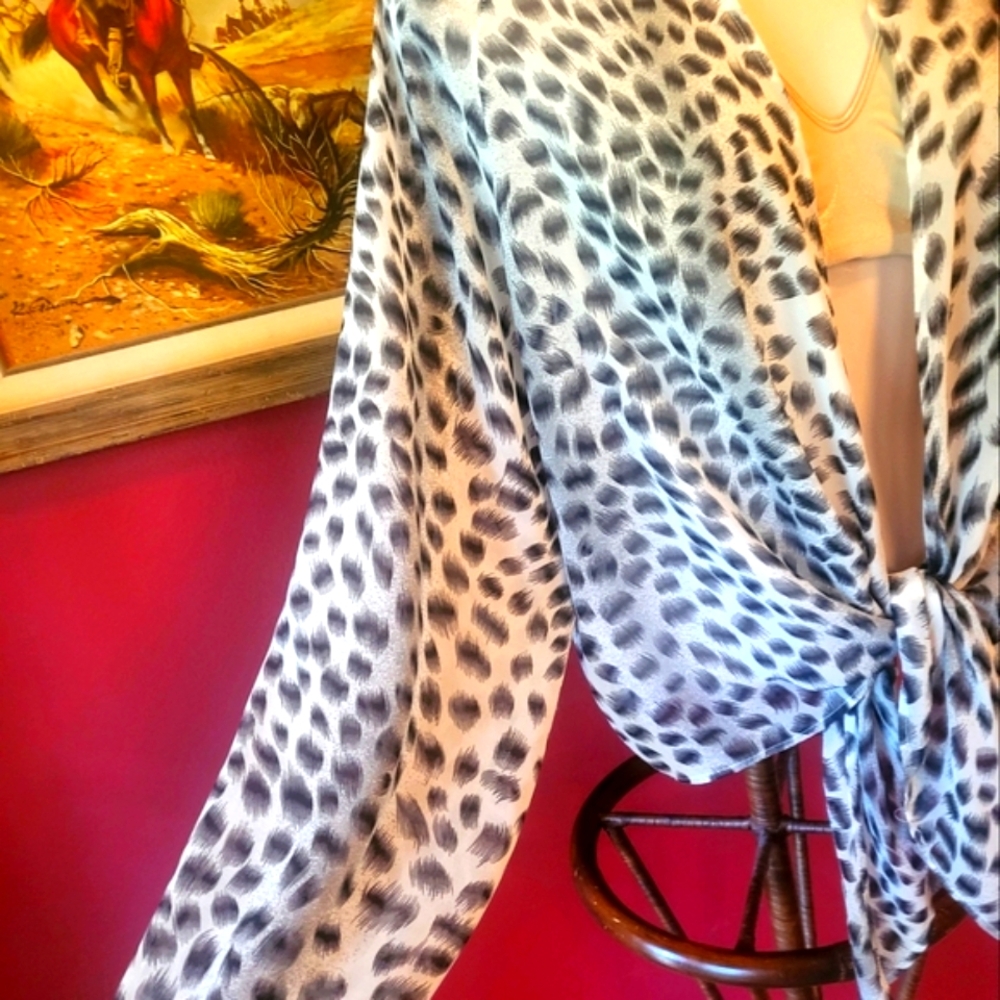 FABULOUS Leopard Semi-Sheer Long. SLEEVE LG Blouse - Picture 2 of 7